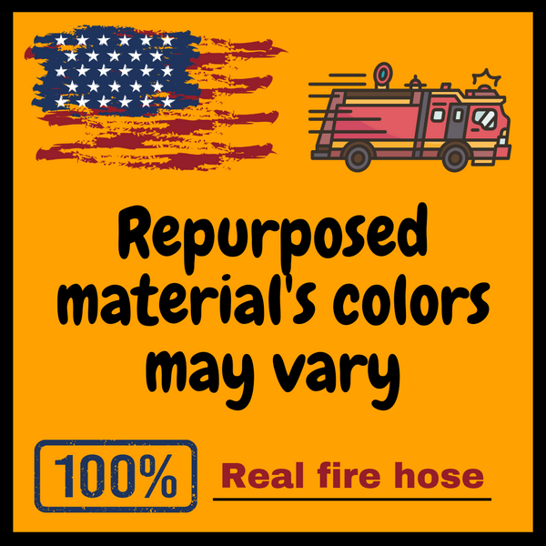 Heavy-duty water bottle-filled dog toy without rope tassels made from 100% real repurposed and recycled fire hose. Stimulating Upcycled, tough, and durable.