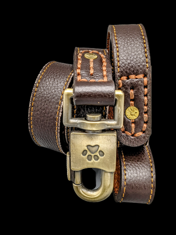 4 ft leather leash with bold contrast stitching and solid brass hardware