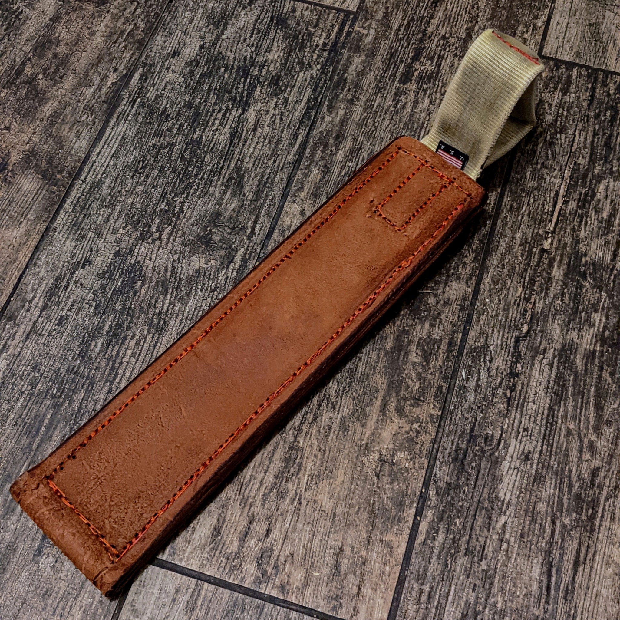 14/15 oz Leather dog tug with repurposed firehose handle,