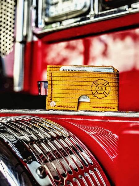 The hero in your pocket customizable minimalist repurposed rubber firehose front pocket wallet....gift for him firefighter,military, and public safety