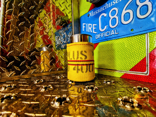 12 oz repurpose fire hose customizable insulated drink coozie makes a great gift for him/husband, firefighter, military, and public safety.
