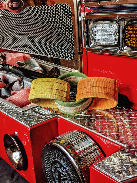 Fire hose ring dog toy made from heavy-duty recycled and repurposed structural fire hose. The perfect toy for dogs that destroy everything