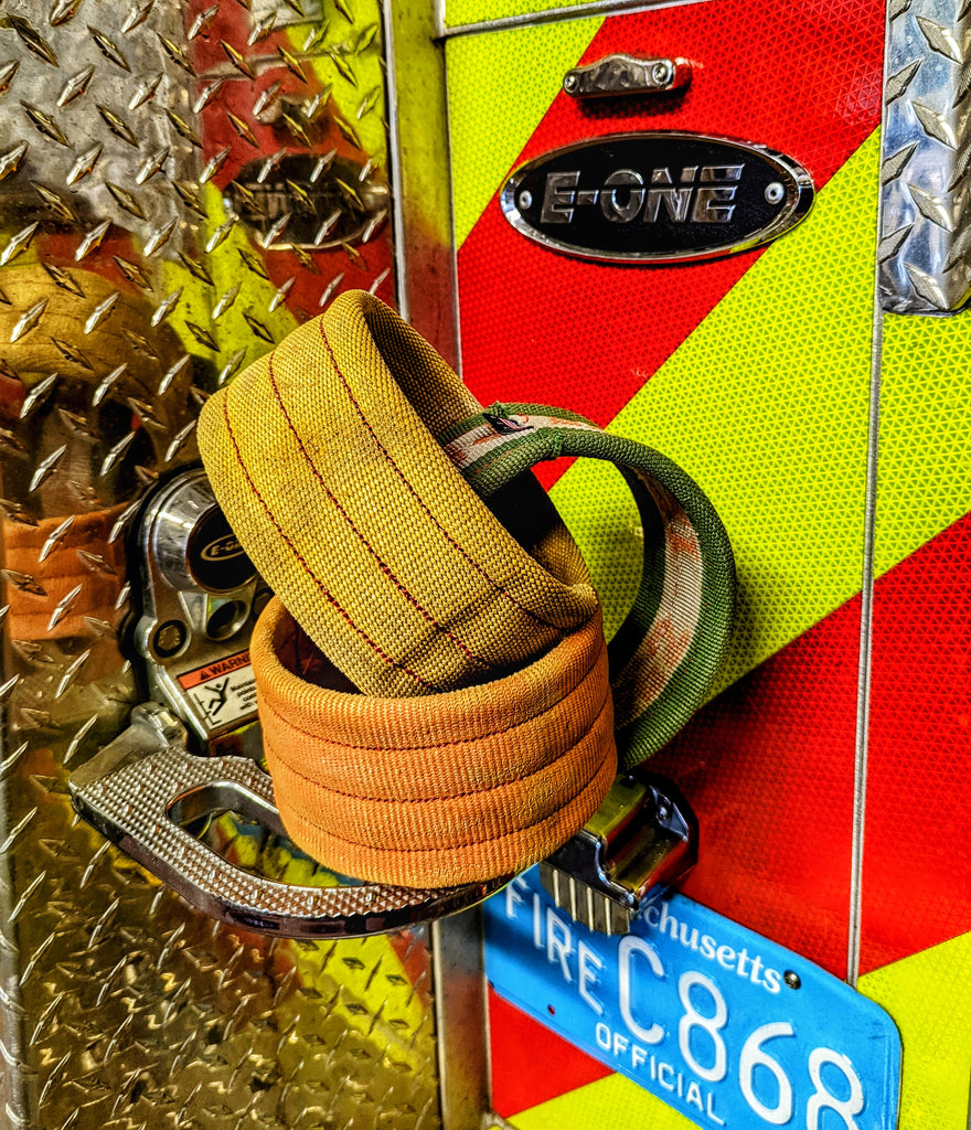 2 ring dog toy made out of repurposed structural fire hose