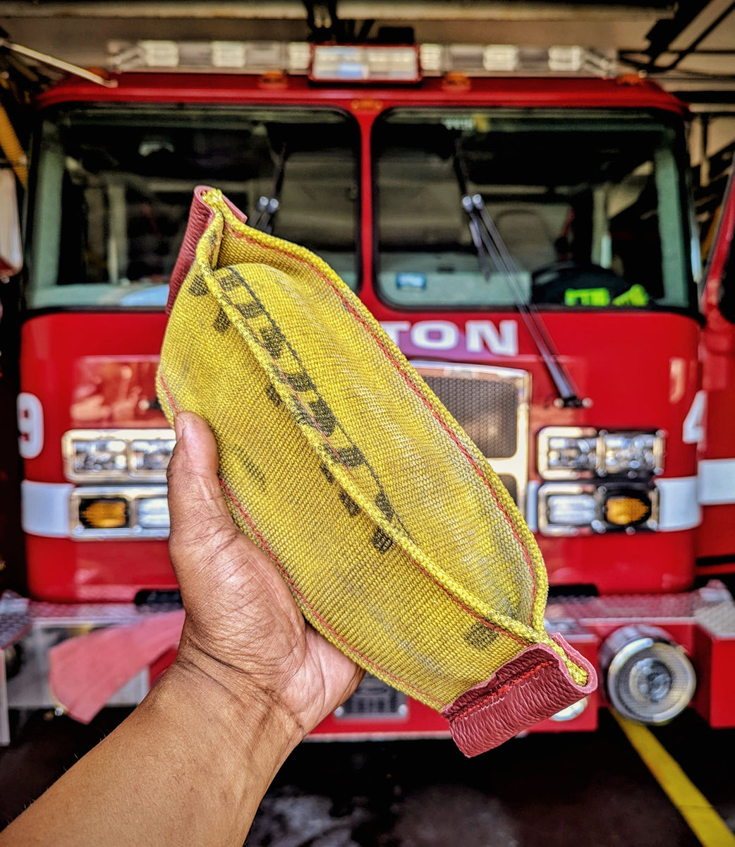 Interactive fire hose dog toy with (crinkly dry bean filled water