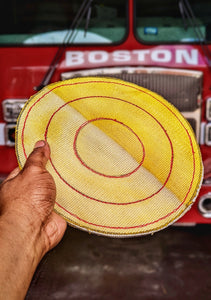Repurposed fire hose Frisbee for dogs made from multi-layers of heavy-duty durable upcycled fire hose an excellent gift for large breed dogs