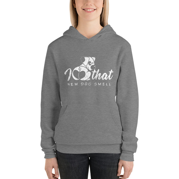 I love that new dog smell Bella+Canvas women's Pullover hoodie - Montana Select Premium Pet Products.