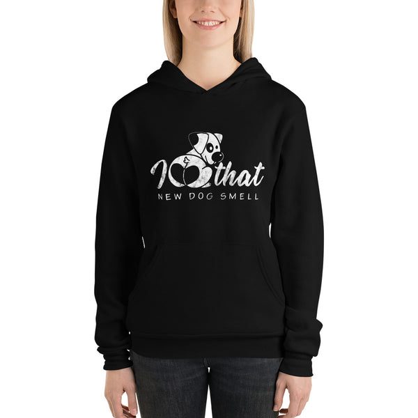 I love that new dog smell Bella+Canvas women's Pullover hoodie - Montana Select Premium Pet Products.