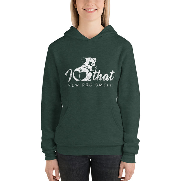 I love that new dog smell Bella+Canvas women's Pullover hoodie - Montana Select Premium Pet Products.